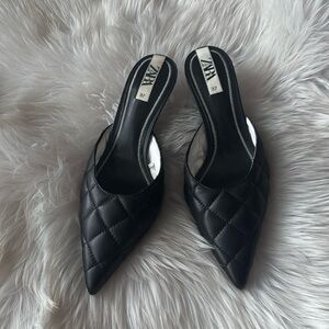 Zara black quilted slip on heels
